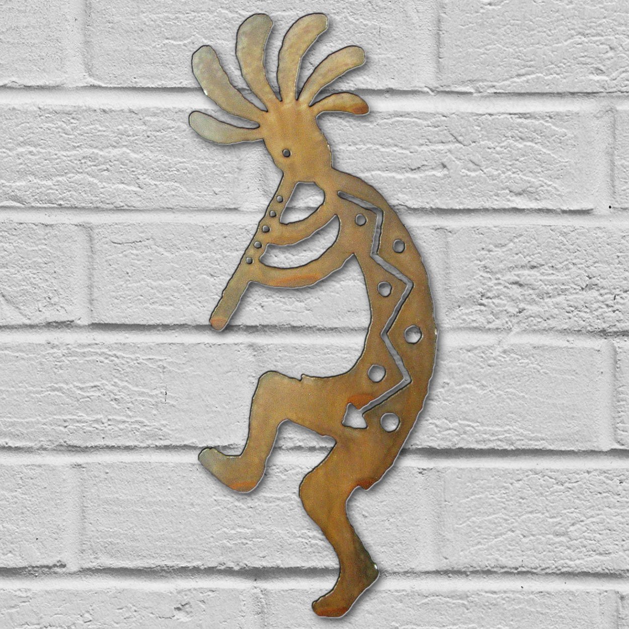 165271 - 12in Kokopelli Dancing Left 3D Southwest Metal Wall Art in Rust Finish