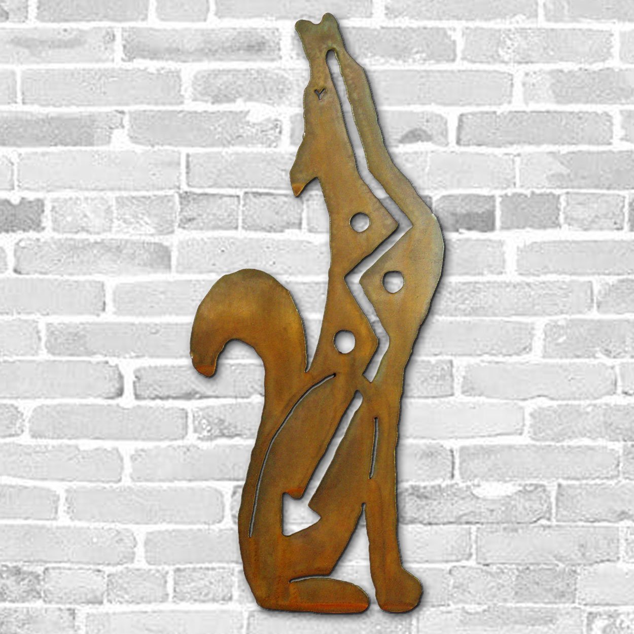 165285 - 36in Jumbo Coyote Howling Right Crooks Designs Floating Metal Wall Art in Rust Finish