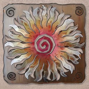165314 - 34-inch extra large 24-Point Sunburst Panel 3D Metal Wall Art in a vibrant sunset swirl finish