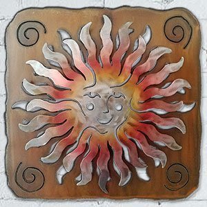 165381 - 13-inch small Sprite Sun Face Panel 3D Metal Wall Art in a vibrant sunset swirl finish
