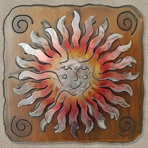 165383 - 27-inch large Sprite Sun Face Panel 3D Metal Wall Art in a vibrant sunset swirl finish