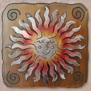 165384 - 34-inch extra large Sprite Sun Face Panel 3D Metal Wall Art in a vibrant sunset swirl finish