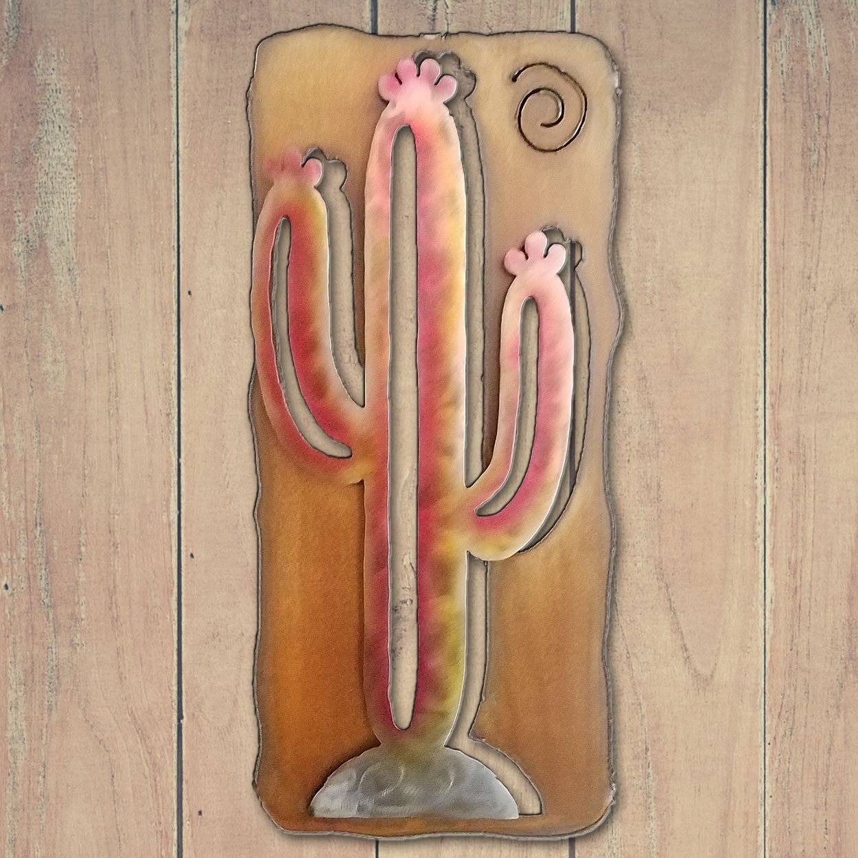 165402 - 20in Saguaro Cactus Panel 3D Southwest Metal Wall Art - Sunset