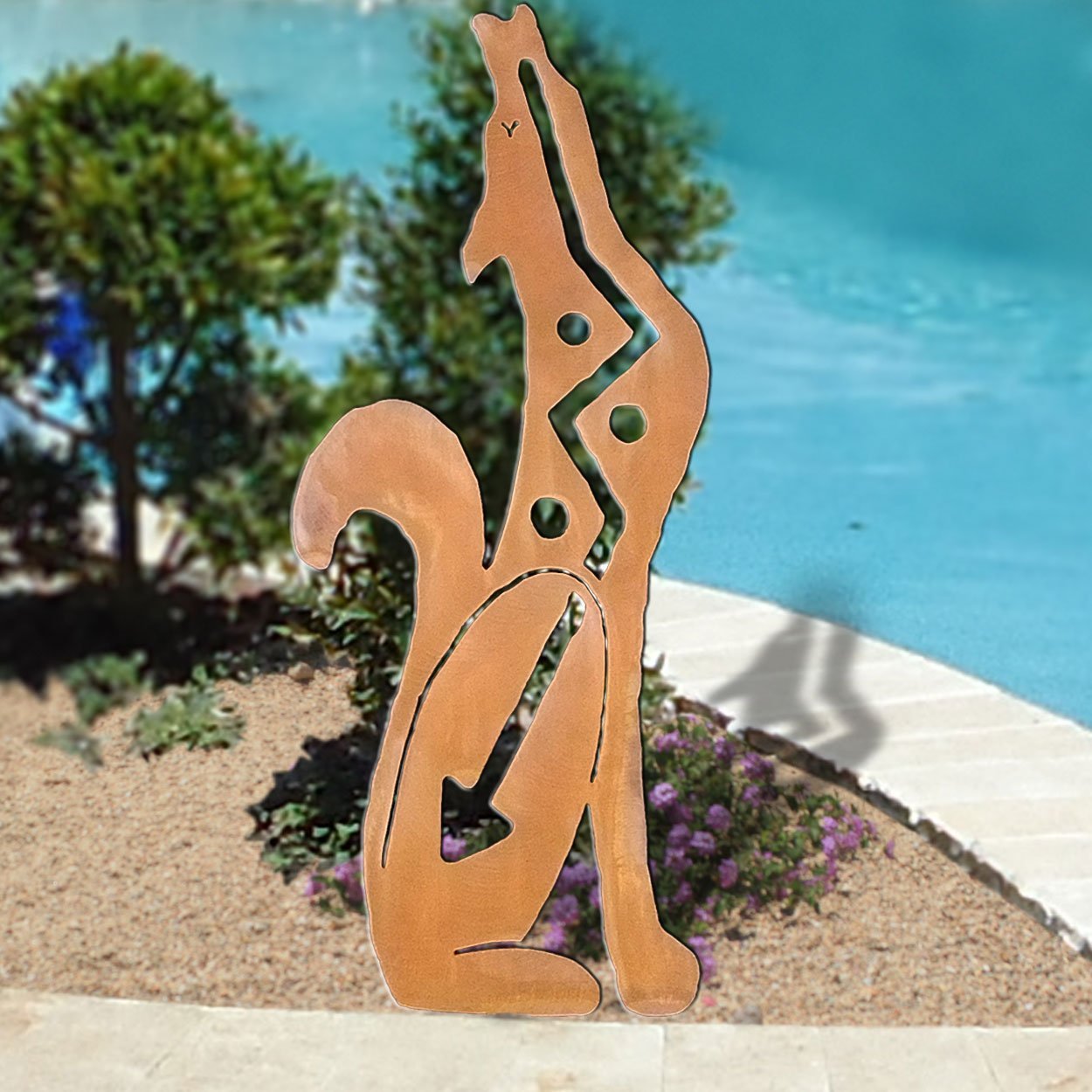 165533 - 30in Southwest Decor Coyote Metal Yard Art Facing Right in Rust Finish