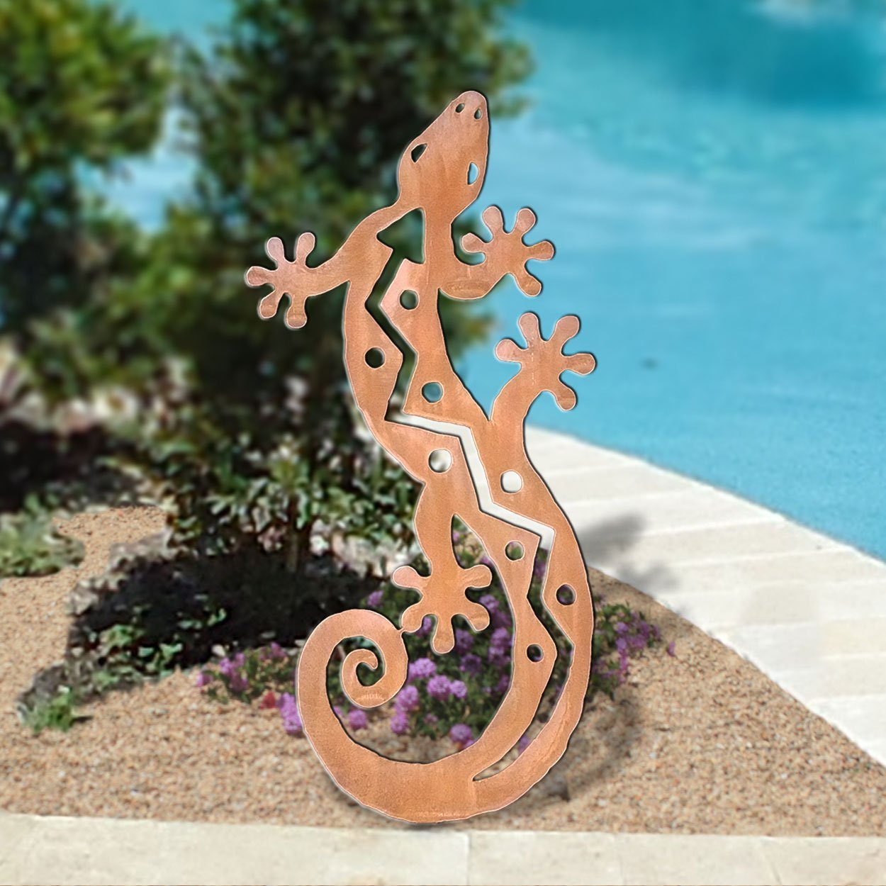 165592 - 24in Southwest Decor Gecko Lizard Metal Yard Art Statue in Rust Finish