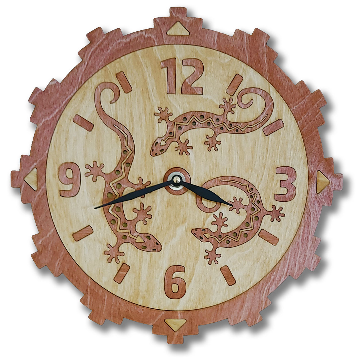 165743 - Lizards Cinnamon Wood Inlay Wall Clock