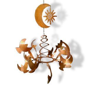165810 - WS06RT19 16in Sun Moon and Birds Rustic Metal Hanging Wind Sculpture
