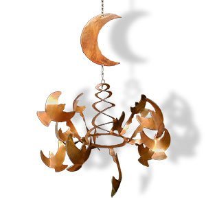 165812 - WS10RT19 16in Moon and Birds Rustic Metal Hanging Wind Sculpture