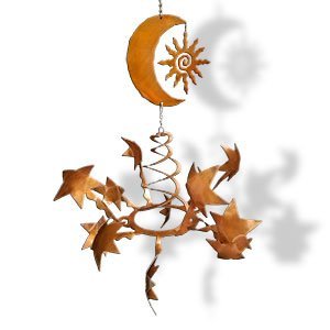 165815 - WS01RT19 16in Sun Moon and Stars Rustic Metal Hanging Wind Sculpture