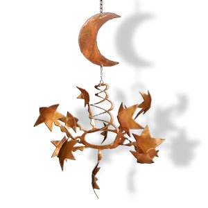 165817 - WS05RT19 16in Moon and Stars Rustic Metal Hanging Wind Sculpture