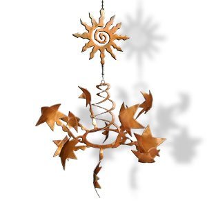 165818 - WS02RT19 16in Sun and Stars Rustic Metal Hanging Wind Sculpture