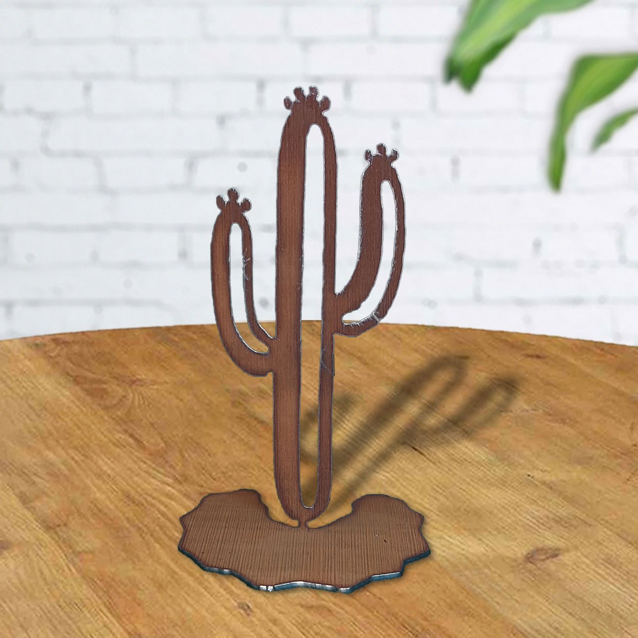 165901 - 7in Rustic Metal Table Top Sculpture - Saguaro Cactus