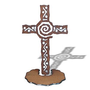 165903 - 7in Rustic Metal Table Top Sculpture - Southwest Cross