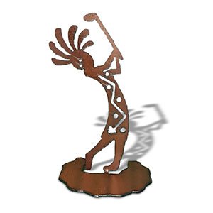 165908 - 7in Rustic Metal Table Top Sculpture - Kokopelli Golfer