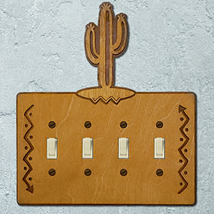 167124S -  Saguaro Cactus Southwestern Decor Quad Standard Switch Plate in Golden Sienna