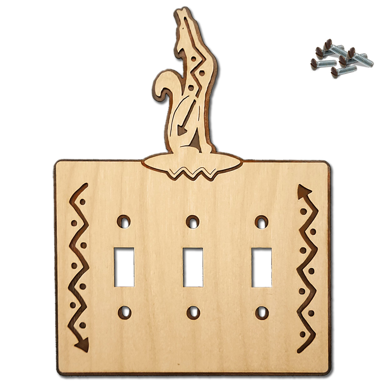 167213S -  Southwest Coyote Southwestern Decor Triple Standard Switch Plate in Natural Birch