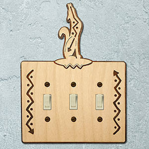 167213S -  Southwest Coyote Southwestern Decor Triple Standard Switch Plate in Natural Birch