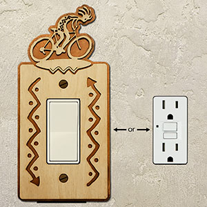 167511R - Bicyclist Cycling Theme Single Rocker Switch Plate in Natural Birch