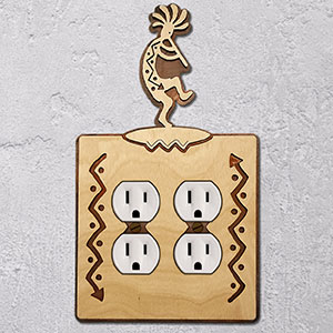 167615 -  Dancing Kokopelli Southwestern Decor Double Outlet Cover in Natural Birch