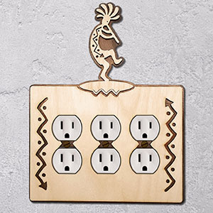 167616 -  Dancing Kokopelli Southwestern Decor Triple Outlet Cover in Natural Birch
