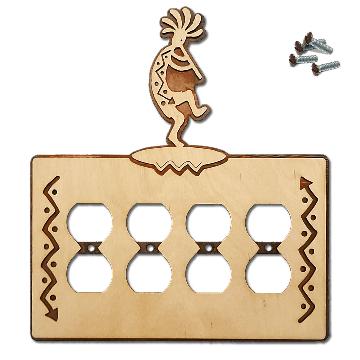 167617 -  Dancing Kokopelli Southwestern Decor Quad Outlet Cover in Natural Birch