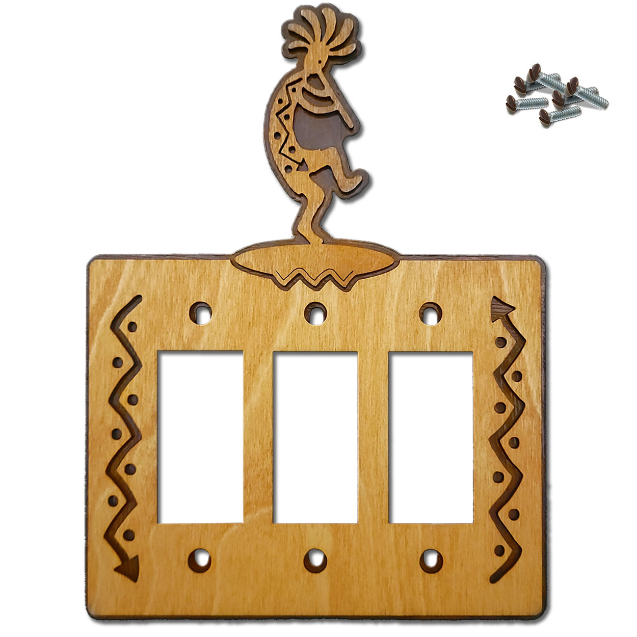 167623R -  Dancing Kokopelli Southwestern Decor Triple Rocker Switch Plate in Golden Sienna