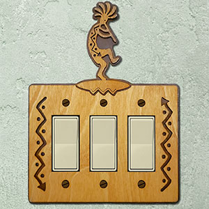 167623R -  Dancing Kokopelli Southwestern Decor Triple Rocker Switch Plate in Golden Sienna