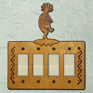 167624R -  Dancing Kokopelli Southwestern Decor Quad Rocker Switch Plate in Golden Sienna