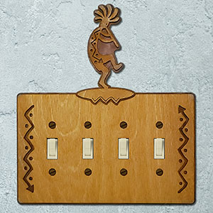 167624S -  Dancing Kokopelli Southwestern Decor Quad Standard Switch Plate in Golden Sienna
