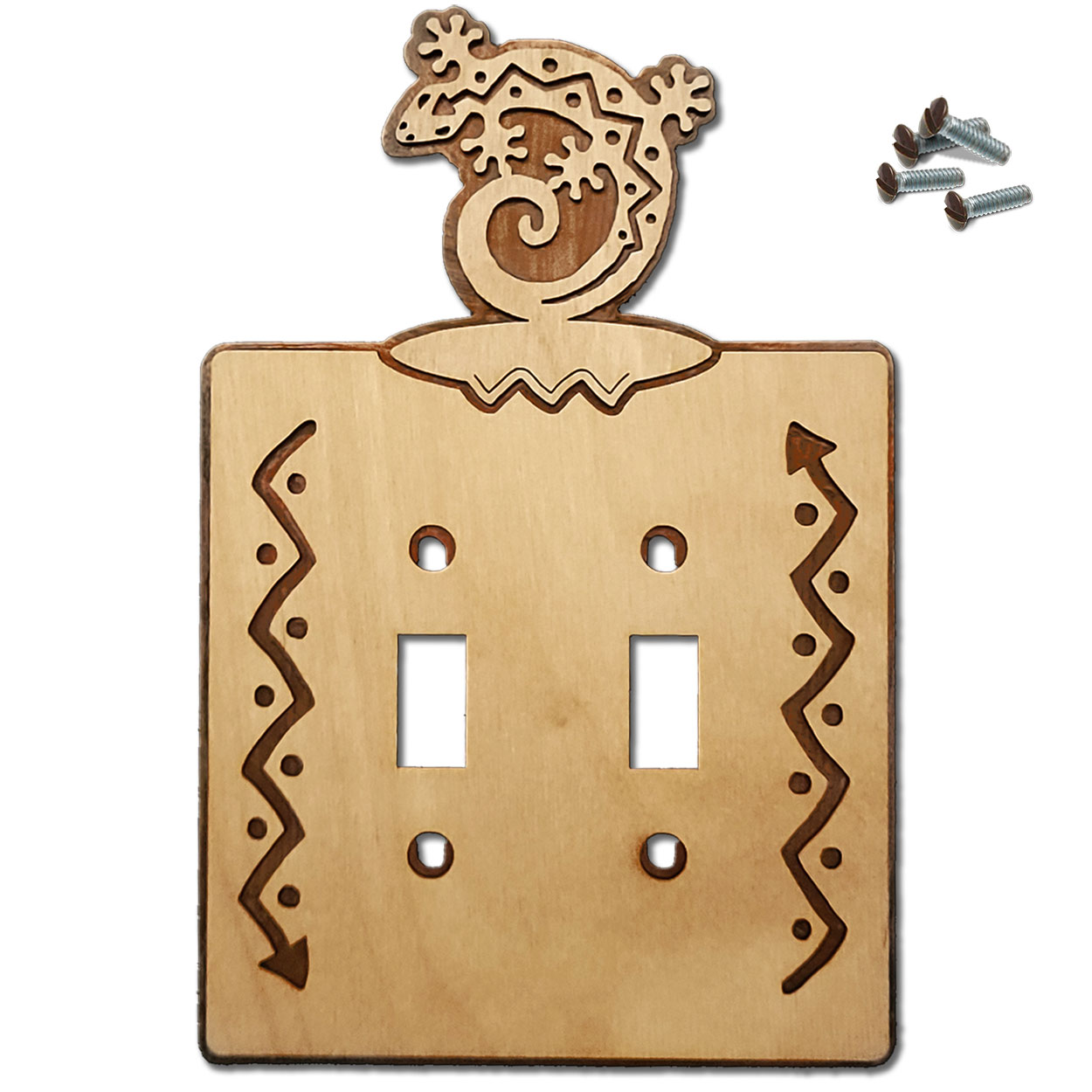 167912S -  Curled Gecko Southwestern Decor Double Standard Switch Plate in Natural Birch
