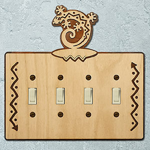 167914S -  Curled Gecko Southwestern Decor Quad Standard Switch Plate in Natural Birch