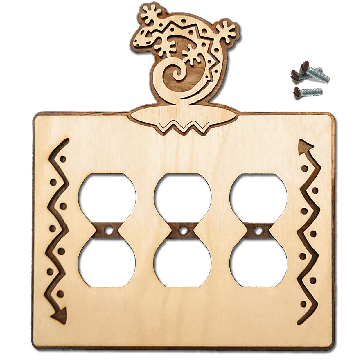 167916 -  Curled Gecko Southwestern Decor Triple Outlet Cover in Natural Birch