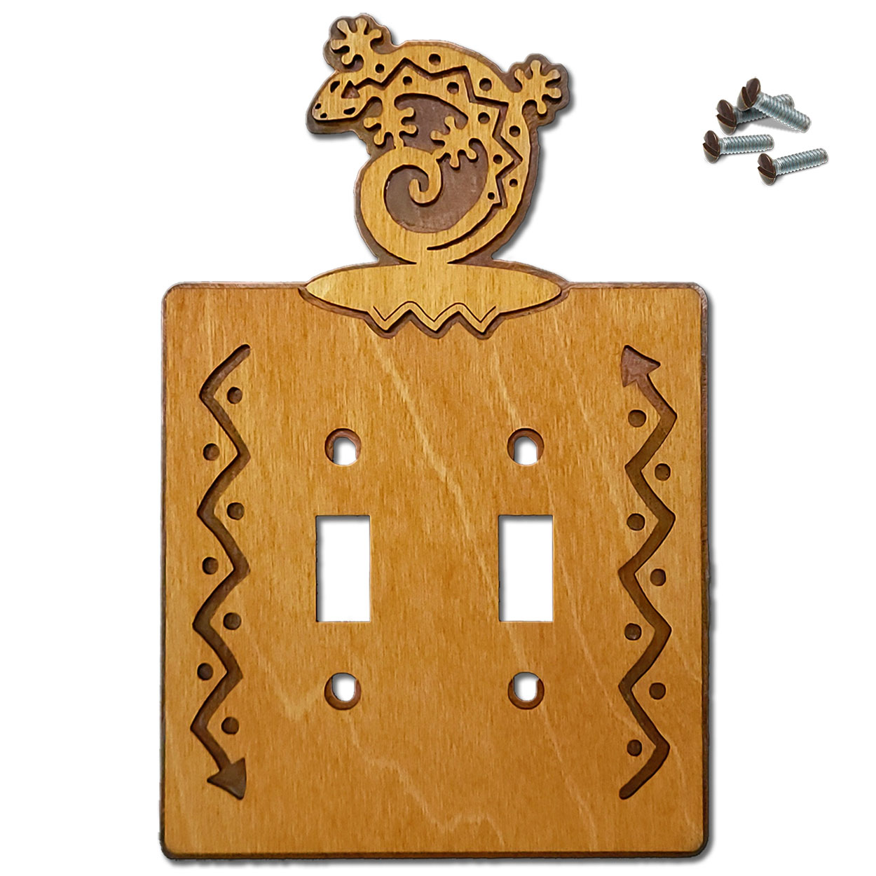167922S -  Curled Gecko Southwestern Decor Double Standard Switch Plate in Golden Sienna
