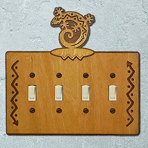 167924S -  Curled Gecko Southwestern Decor Quad Standard Switch Plate in Golden Sienna