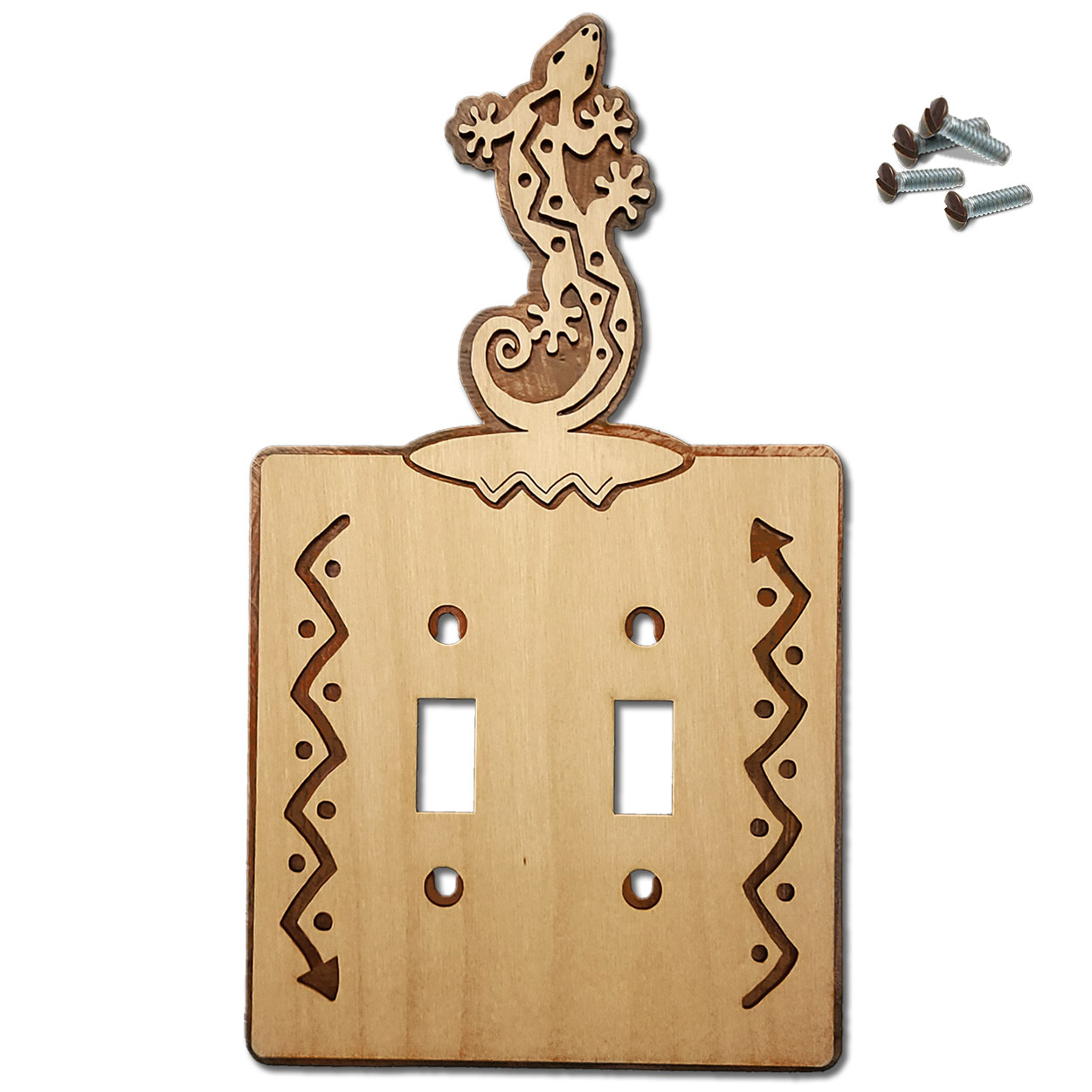 168012S -  Climbing Gecko Southwestern Decor Double Standard Switch Plate in Natural Birch