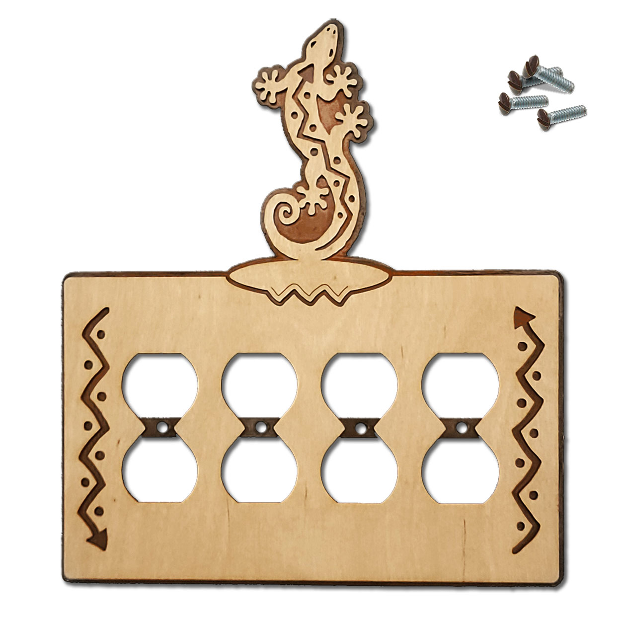 168017 -  Climbing Gecko Southwestern Decor Quad Outlet Cover in Natural Birch
