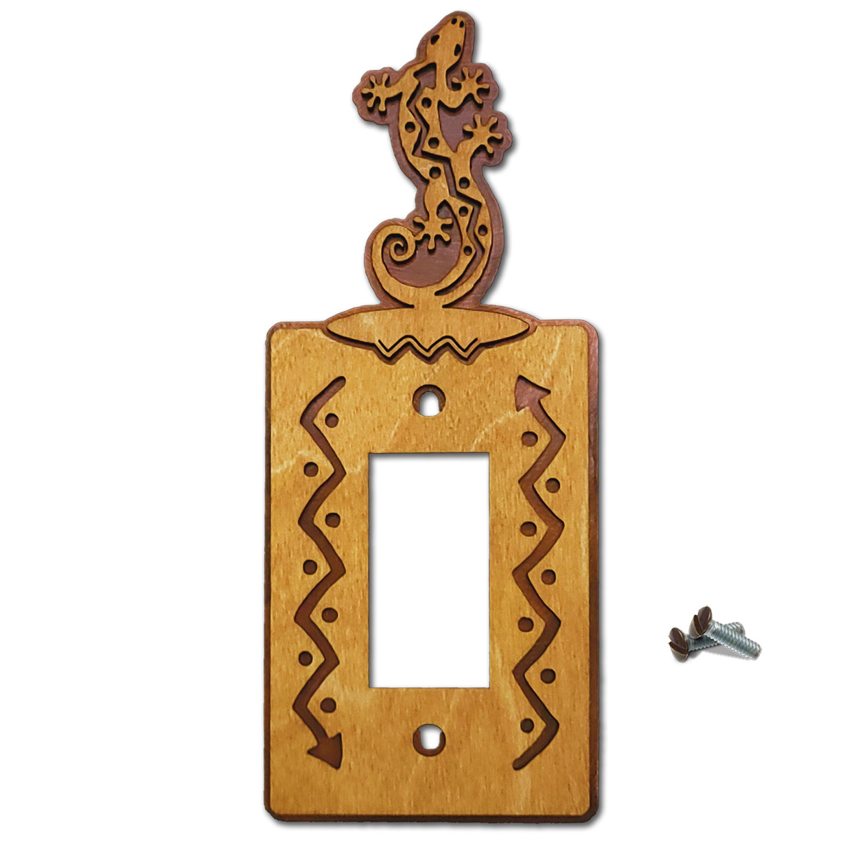 168021R - Climbing Gecko Southwestern Decor Single Rocker Switch Plate in Golden Sienna