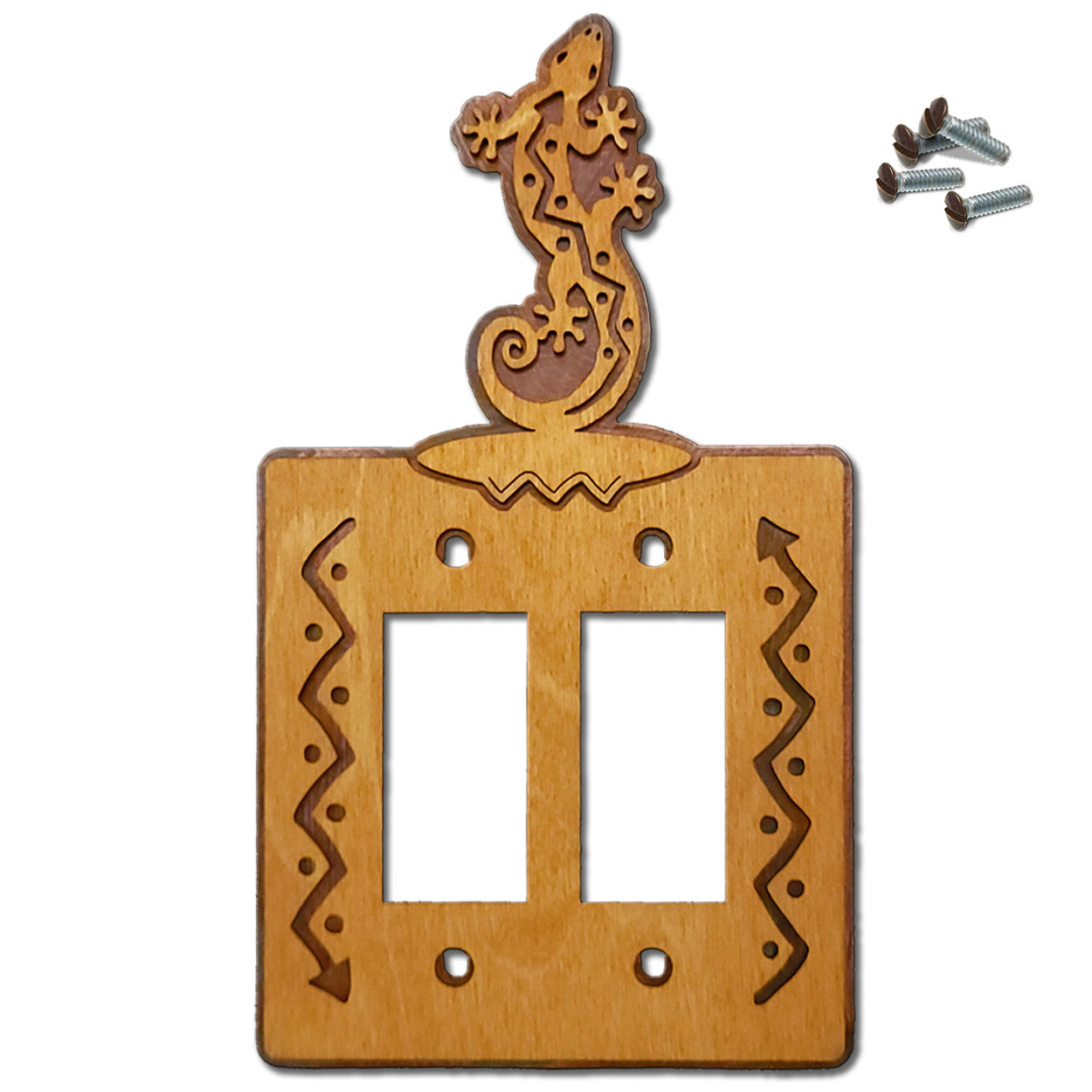 168022R -  Climbing Gecko Southwestern Decor Double Rocker Switch Plate in Golden Sienna