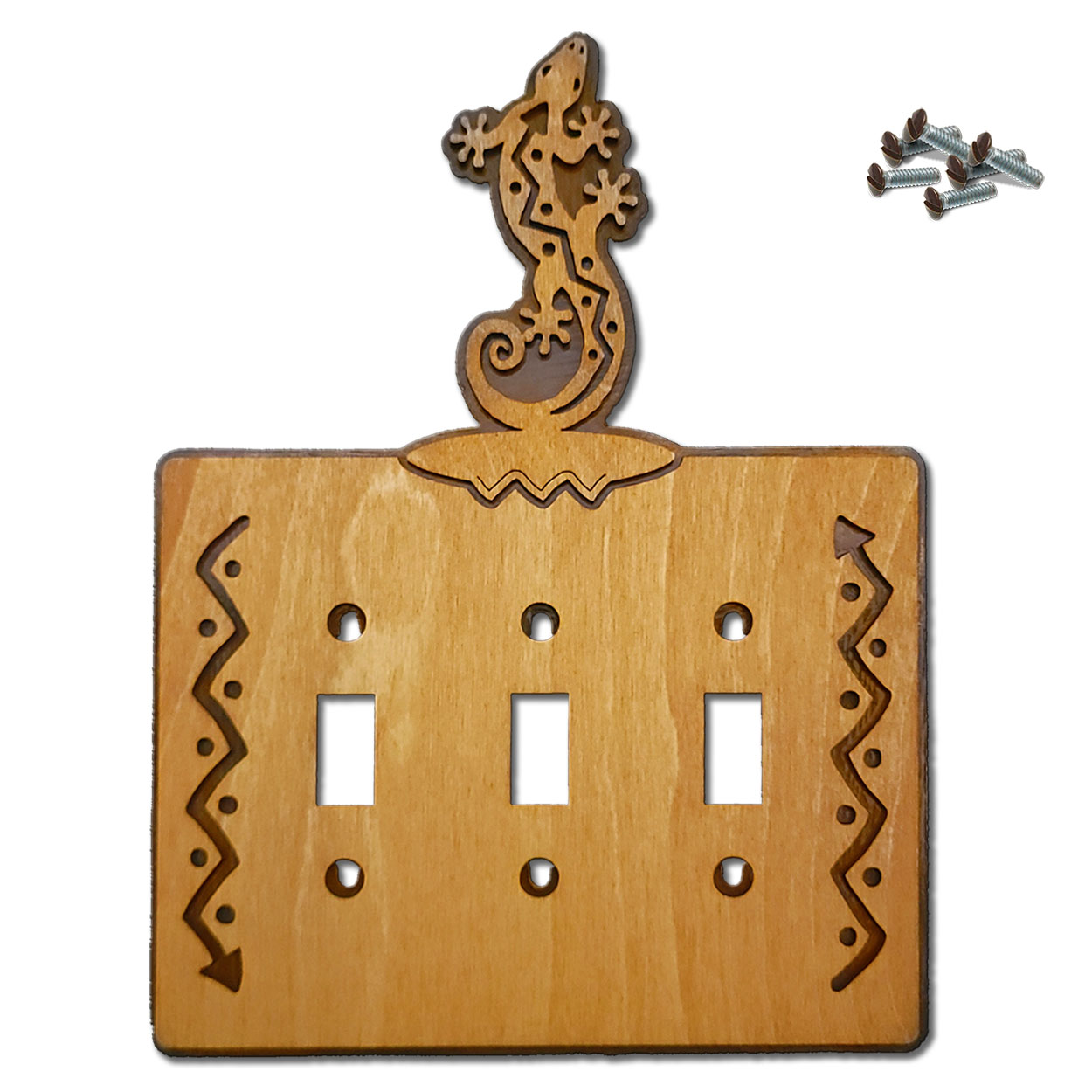 168023S -  Climbing Gecko Southwestern Decor Triple Standard Switch Plate in Golden Sienna