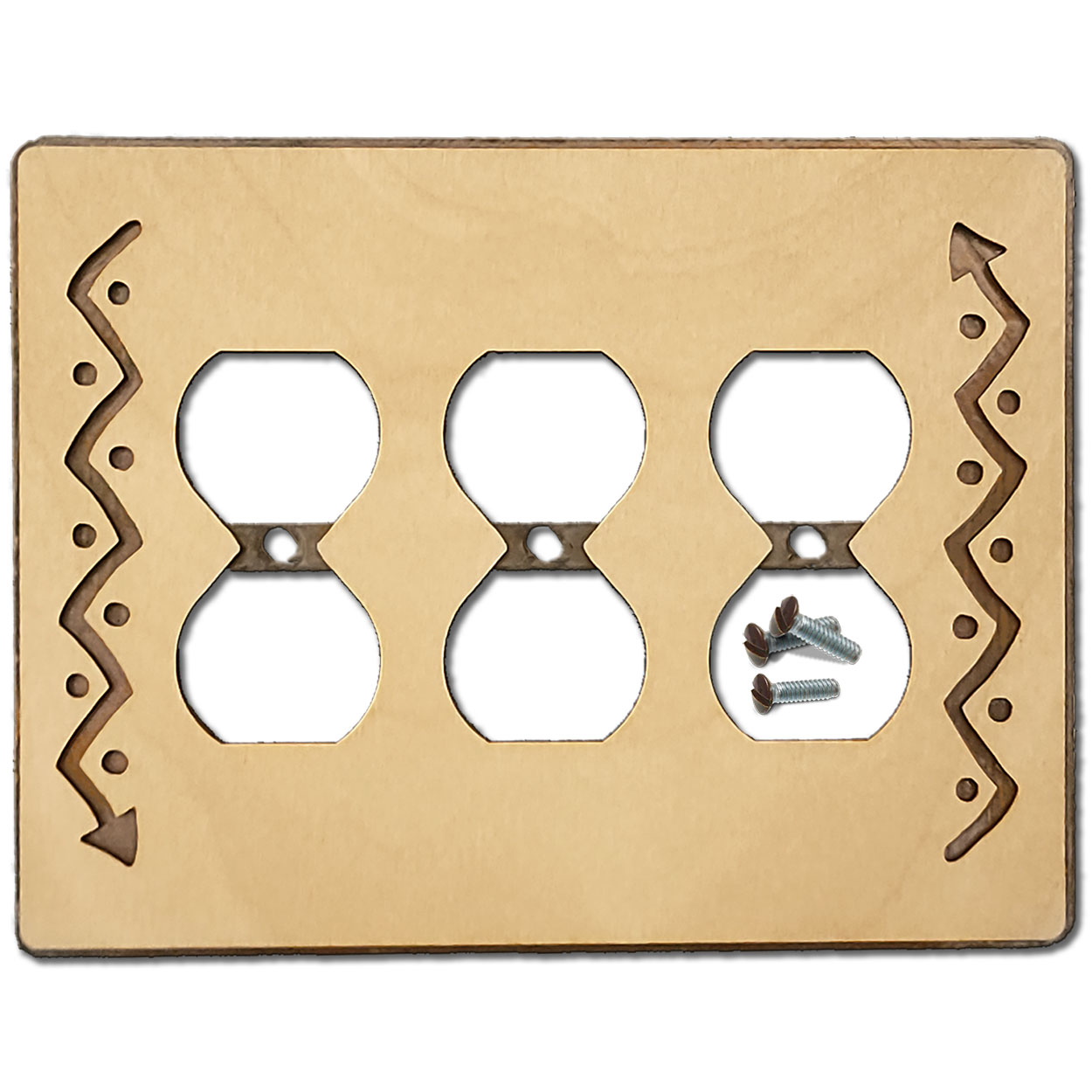 168516 -  Zig-Zag Arrow Southwestern Decor Triple Outlet Cover in Natural Birch