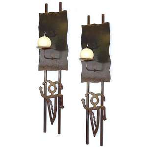 171012 - Pair of 30in Custom Finish Petroglyph Candle Wall Sconces
