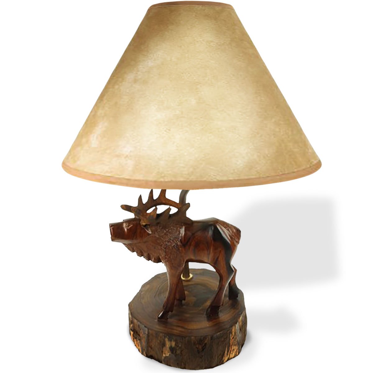 172005 - Elk Carved Ironwood Table Lamp with Shade