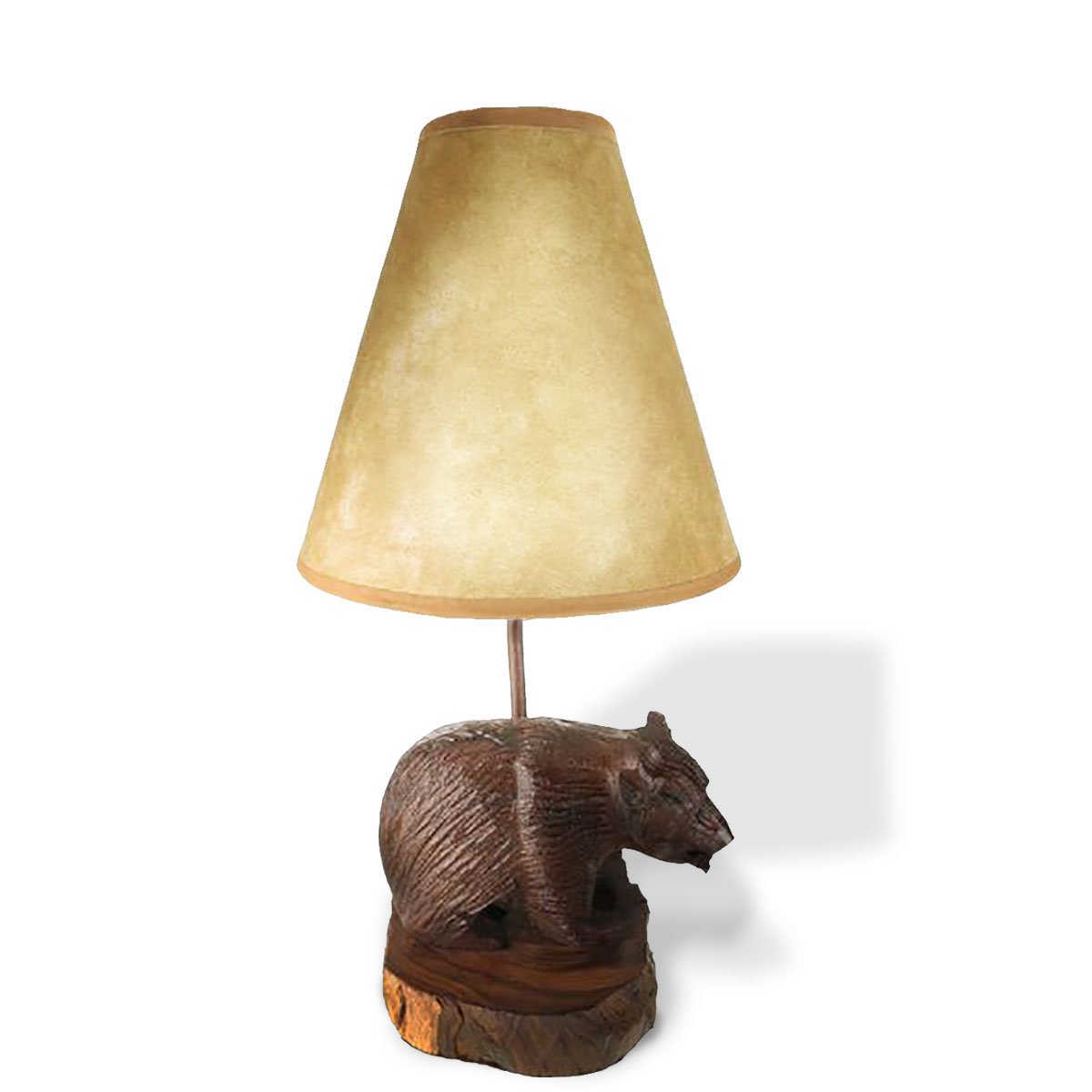 172012 - Bear with Fish Carved Ironwood Vanity Lamp with Shade