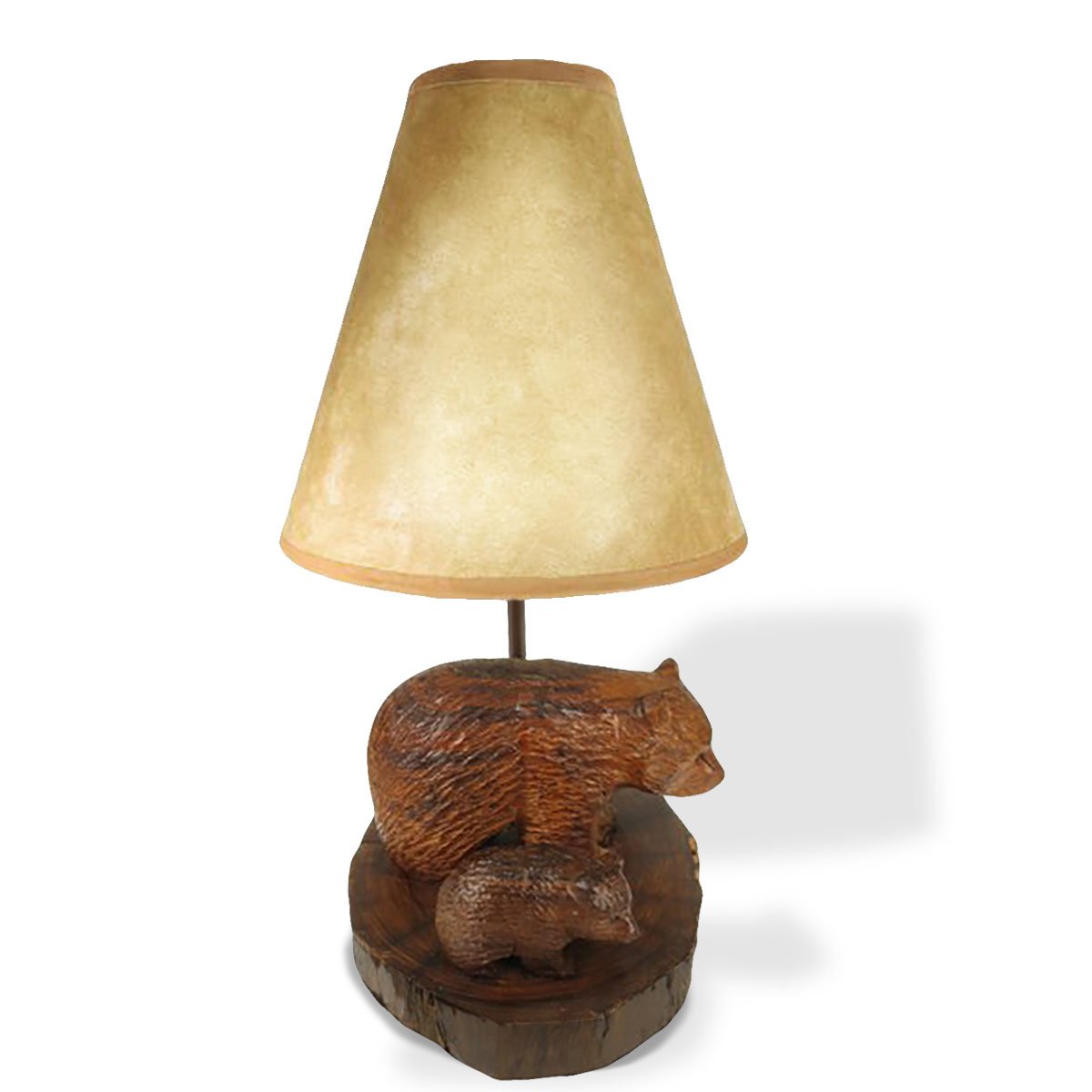 172022 - Bear with Cub Carved Ironwood Vanity Lamp with Shade