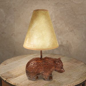 172023 - Rough Bear Carved Ironwood Vanity Lamp with Shade
