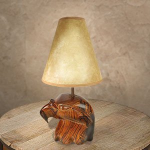 172024 - Eagle Head Carved Ironwood Vanity Lamp with Shade