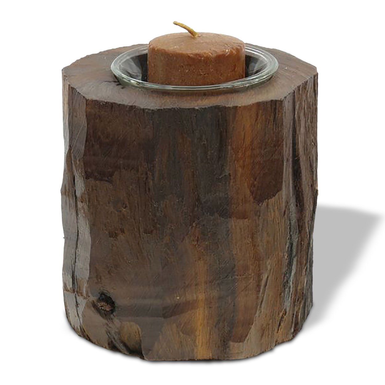 172025 - Rustic Log Carved Ironwood Candle Holder