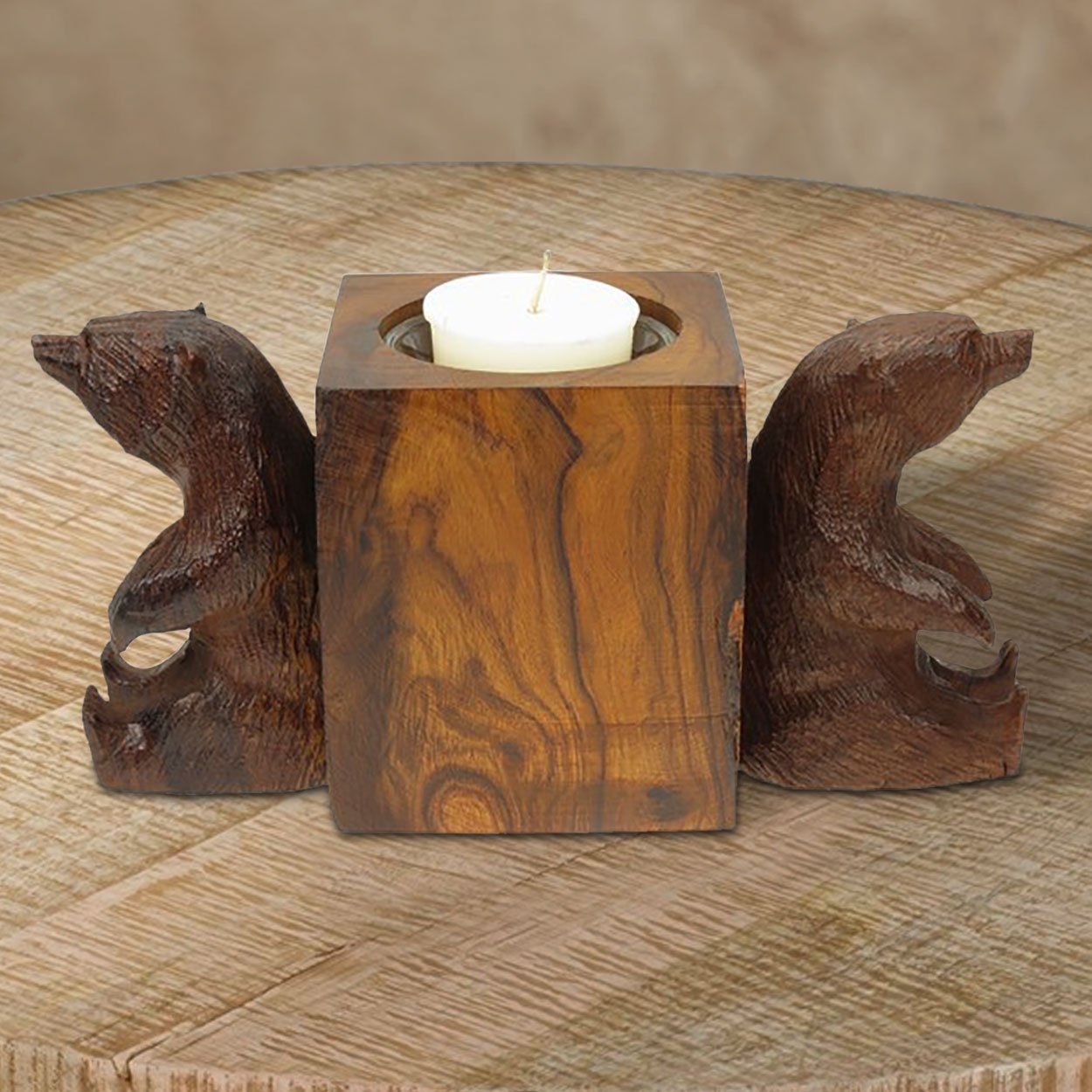 172026 - Bears Sitting Ironwood Candle Holder