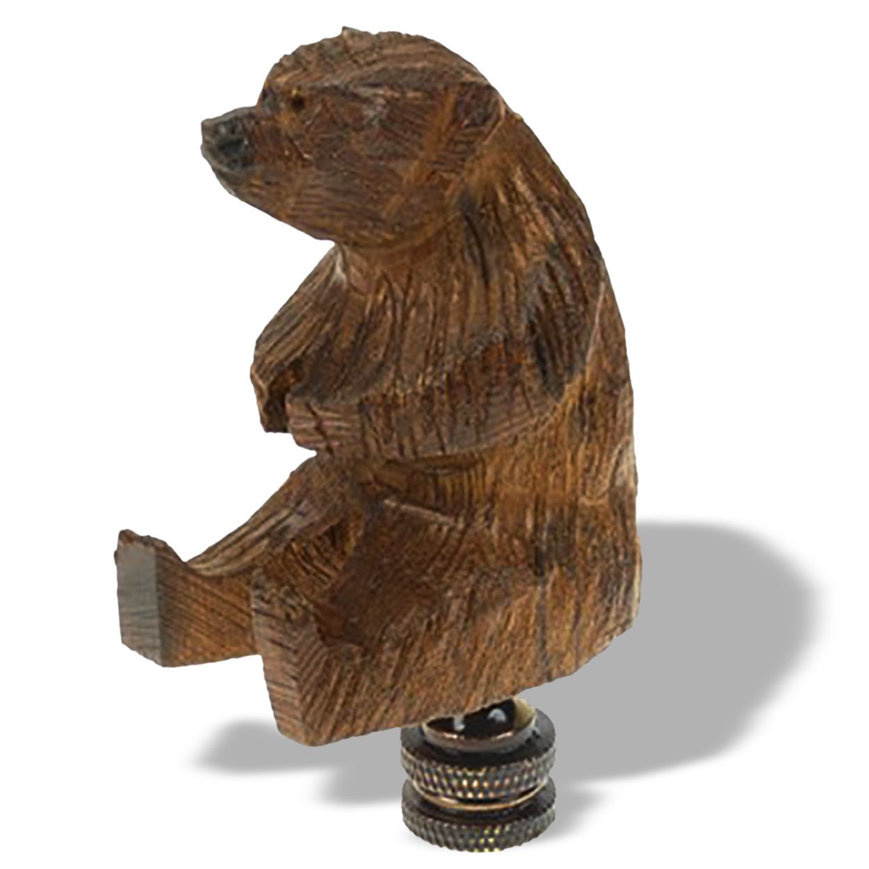 172039 - Sitting Bear Carved Ironwood Lamp Finial