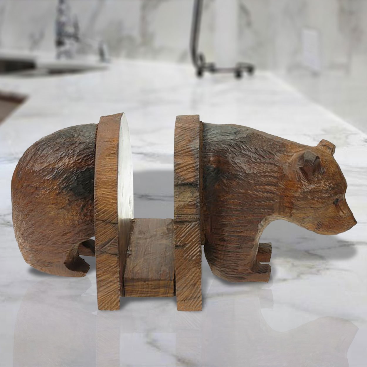 172044 - Bear Body Carved Ironwood Napkin Holder